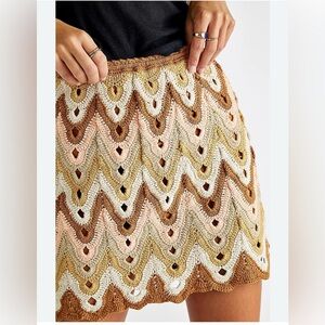 Free People Heat of the Moment Multicolor Crochet Mini Skirt